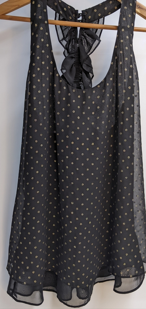 Bisou Bisou Black/Gold Ruffle Back Tank Size Medium